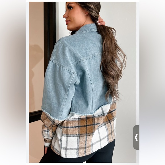 Highway Jeans Jackets & Blazers - B0048–HighwayJean Two-Tone Denim and Plaid Jacket
